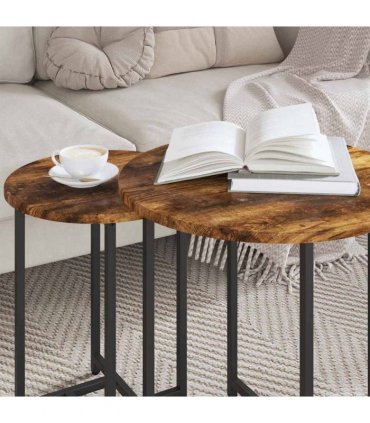 vidaXL Side Table Set 2 pcs Smoked Oak and Black
