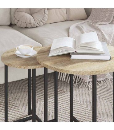 vidaXL Side Table Set 2 pcs Sonoma Oak and Black