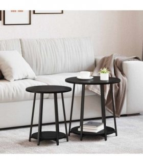 vidaXL Side Table Set with Shelf 2 pcs Black Oak