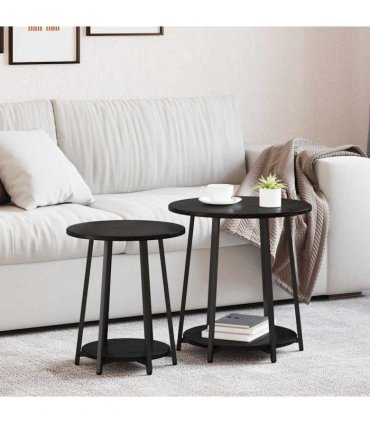 vidaXL Side Table Set with Shelf 2 pcs Black Oak