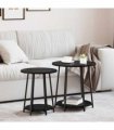 vidaXL Side Table Set with Shelf 2 pcs Black Oak