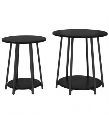 vidaXL Side Table Set with Shelf 2 pcs Black Oak