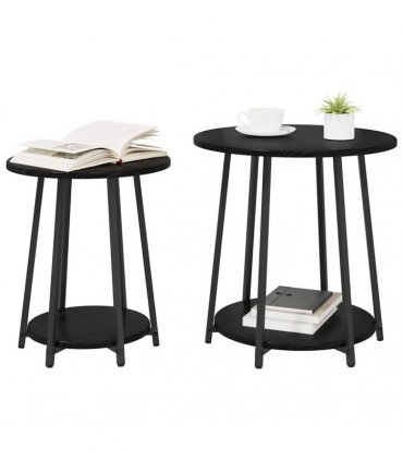 vidaXL Side Table Set with Shelf 2 pcs Black Oak