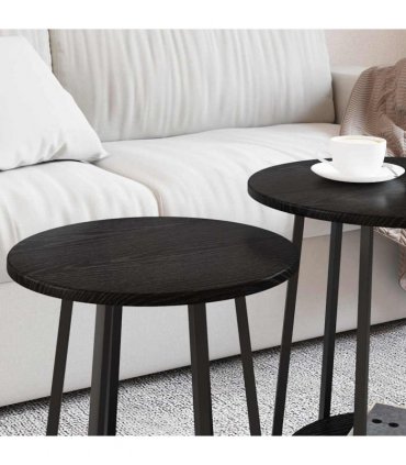 vidaXL Side Table Set with Shelf 2 pcs Black Oak
