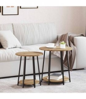 vidaXL Side Table Set with Shelf 2 pcs Artisan Oak and Black