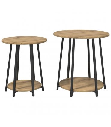 vidaXL Side Table Set with Shelf 2 pcs Artisan Oak and Black