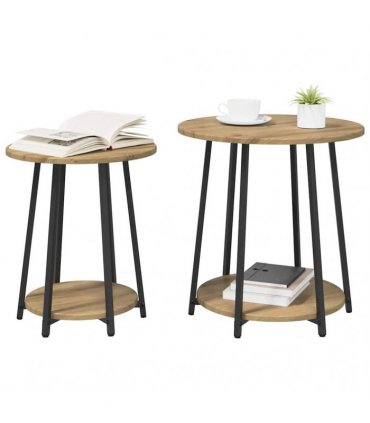 vidaXL Side Table Set with Shelf 2 pcs Artisan Oak and Black