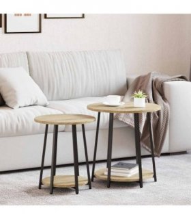 vidaXL Side Table Set with Shelf 2 pcs Sonoma Oak and Black
