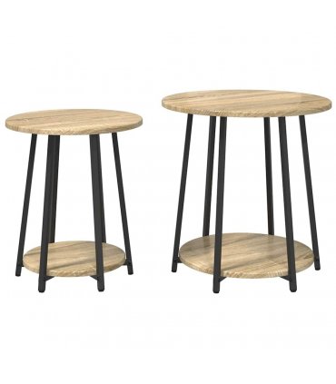 vidaXL Side Table Set with Shelf 2 pcs Sonoma Oak and Black