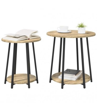 vidaXL Side Table Set with Shelf 2 pcs Sonoma Oak and Black