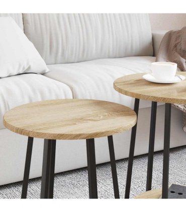 vidaXL Side Table Set with Shelf 2 pcs Sonoma Oak and Black