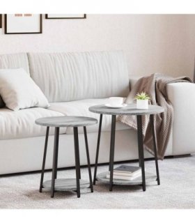 vidaXL Side Table Set with Shelf 2 pcs Grey Sonoma and Black