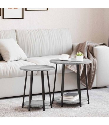 vidaXL Side Table Set with Shelf 2 pcs Grey Sonoma and Black