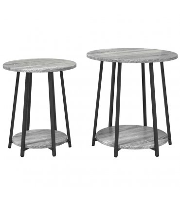 vidaXL Side Table Set with Shelf 2 pcs Grey Sonoma and Black
