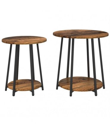 vidaXL Side Table Set with Shelf 2 pcs Old Wood and Black