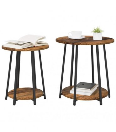 vidaXL Side Table Set with Shelf 2 pcs Old Wood and Black