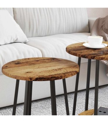 vidaXL Side Table Set with Shelf 2 pcs Old Wood and Black