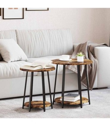 vidaXL Side Table Set with Shelf 2 pcs Smoked Oak and Black