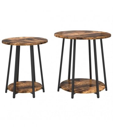 vidaXL Side Table Set with Shelf 2 pcs Smoked Oak and Black