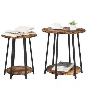 vidaXL Side Table Set with Shelf 2 pcs Smoked Oak and Black