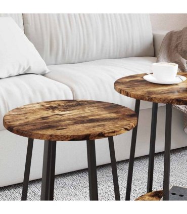 vidaXL Side Table Set with Shelf 2 pcs Smoked Oak and Black