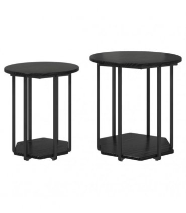 vidaXL Side Table Set with Shelf 2 pcs Black Oak — V0672062519
