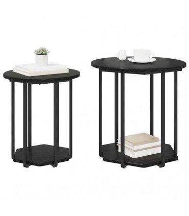 vidaXL Side Table Set with Shelf 2 pcs Black Oak — V0672062519