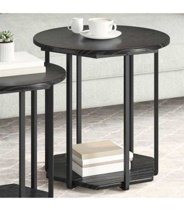 vidaXL Side Table Set with Shelf 2 pcs Black Oak — V0672062519
