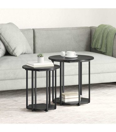 vidaXL Side Table Set with Shelf 2 pcs Black Oak — V0672062519