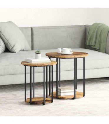 vidaXL Side Table Set with Shelf 2 pcs Brown — Colour: Old wood
