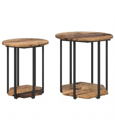 vidaXL Side Table Set with Shelf 2 pcs Brown — Colour: Old wood