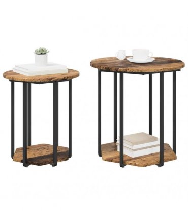 vidaXL Side Table Set with Shelf 2 pcs Brown — Colour: Old wood