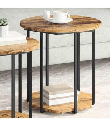 vidaXL Side Table Set with Shelf 2 pcs Brown — Colour: Old wood