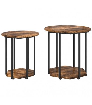 vidaXL Side Table Set with Shelf 2 pcs Brown — Colour: Smoked oak