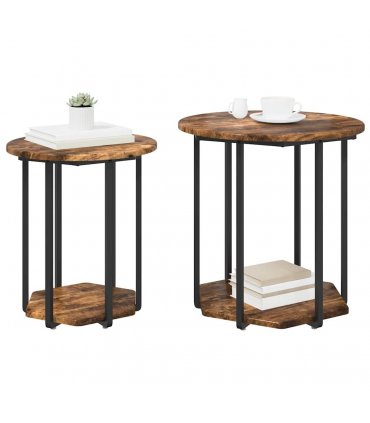 vidaXL Side Table Set with Shelf 2 pcs Brown — Colour: Smoked oak