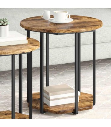 vidaXL Side Table Set with Shelf 2 pcs Brown — Colour: Smoked oak