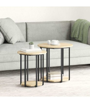 vidaXL Side Table Set with Shelf 2 pcs Brown — Colour: Sonoma oak