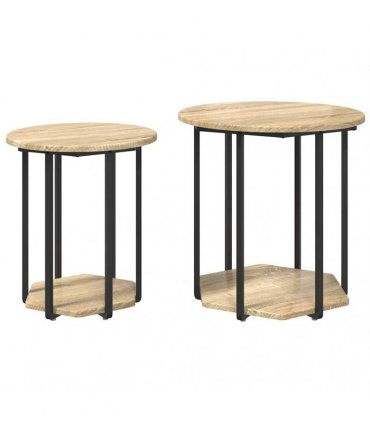 vidaXL Side Table Set with Shelf 2 pcs Brown — Colour: Sonoma oak