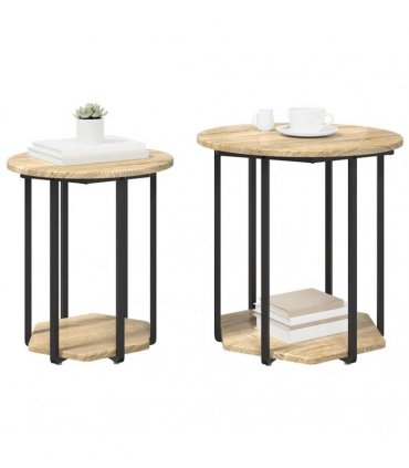 vidaXL Side Table Set with Shelf 2 pcs Brown — Colour: Sonoma oak