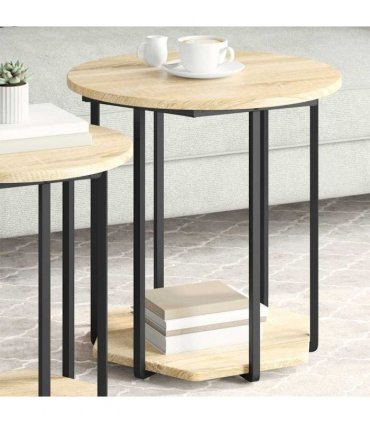 vidaXL Side Table Set with Shelf 2 pcs Brown — Colour: Sonoma oak