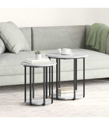 vidaXL Side Table Set with Shelf 2 pcs Grey — Colour: Grey sonoma