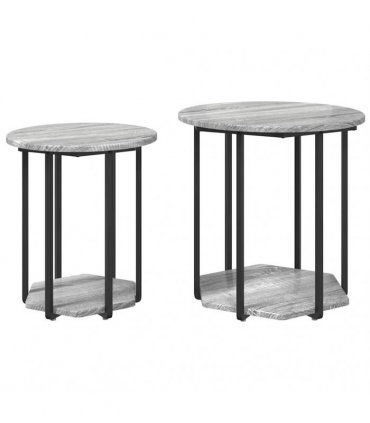 vidaXL Side Table Set with Shelf 2 pcs Grey — Colour: Grey sonoma