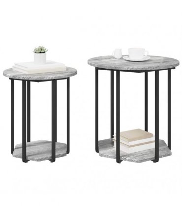 vidaXL Side Table Set with Shelf 2 pcs Grey — Colour: Grey sonoma