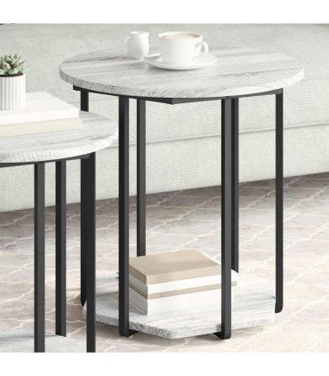 vidaXL Side Table Set with Shelf 2 pcs Grey — Colour: Grey sonoma