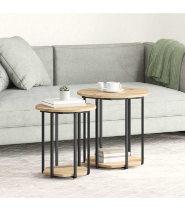 vidaXL Side Table Set with Shelf 2 pcs Brown — Colour: Artisan oak
