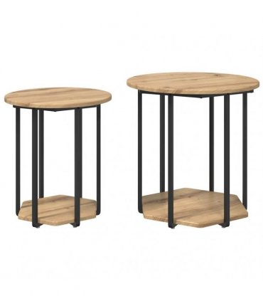 vidaXL Side Table Set with Shelf 2 pcs Brown — Colour: Artisan oak