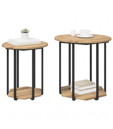vidaXL Side Table Set with Shelf 2 pcs Brown — Colour: Artisan oak