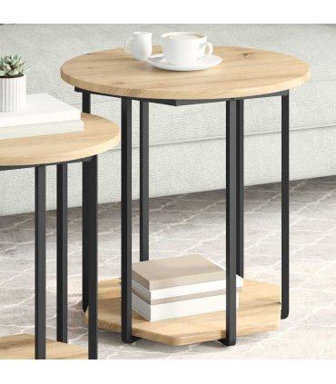 vidaXL Side Table Set with Shelf 2 pcs Brown — Colour: Artisan oak