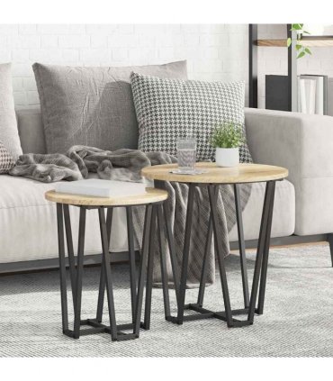 vidaXL Side Table Set 2 pcs Sonoma Oak and Black — V0672062528