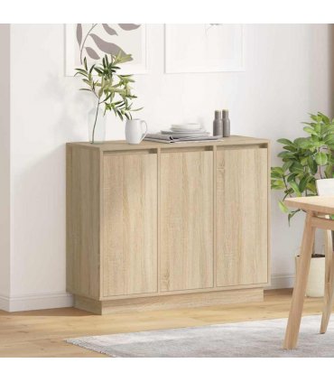 vidaXL LED Sideboard Sonoma Oak 90 x 32 x 75 cm Engineered Wood